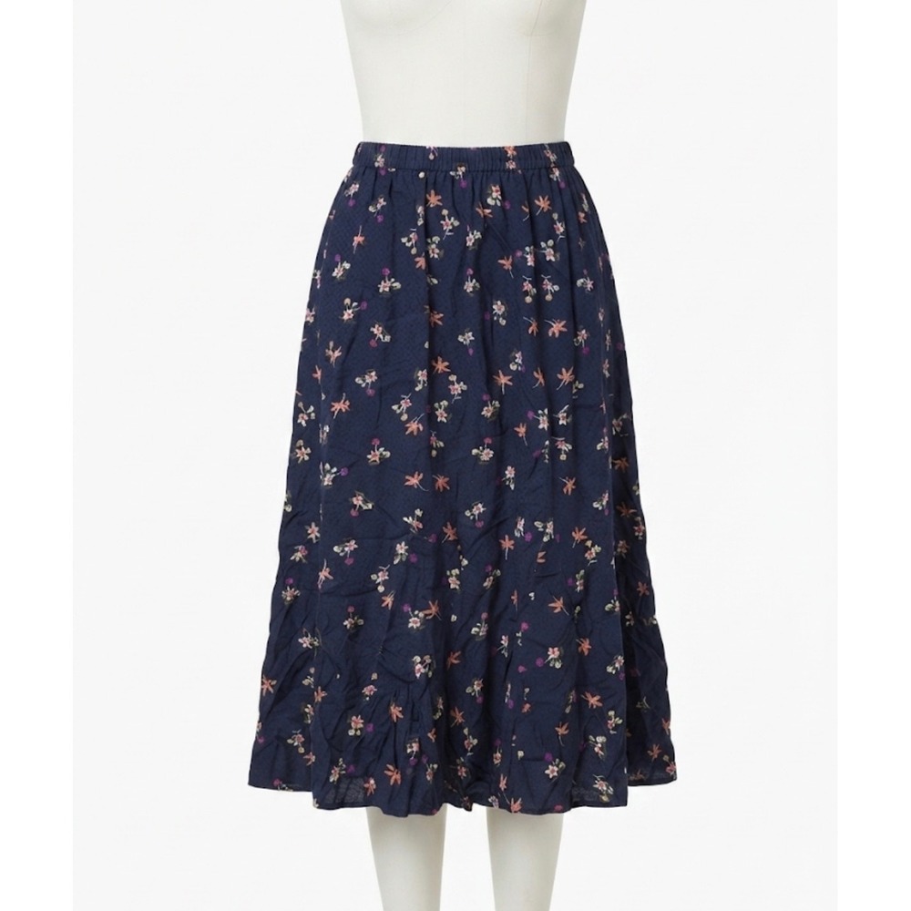 Christopher & Banks Floral Midi Skirt XL Navy Rayon Elastic Waist Boho Chic